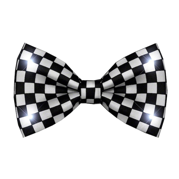 Surprise Black & White Checkered Bow Tie with White LED Lights SU3335366 - main